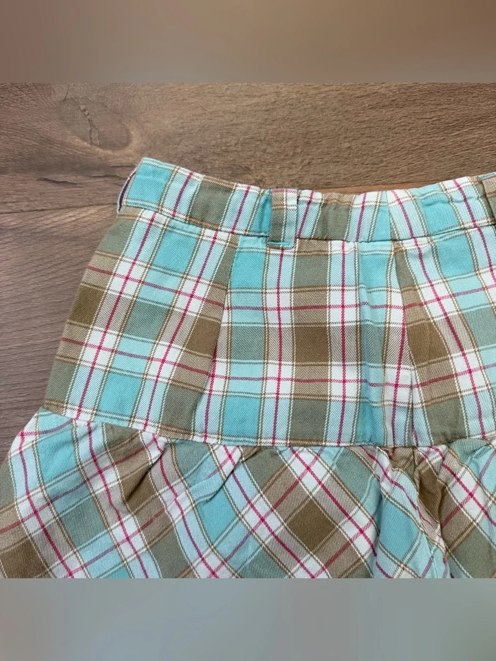 Vintage Y2K '05 GAP Kids Blue & Tan Plaid Tiered Ruffle Skirt Size 8
